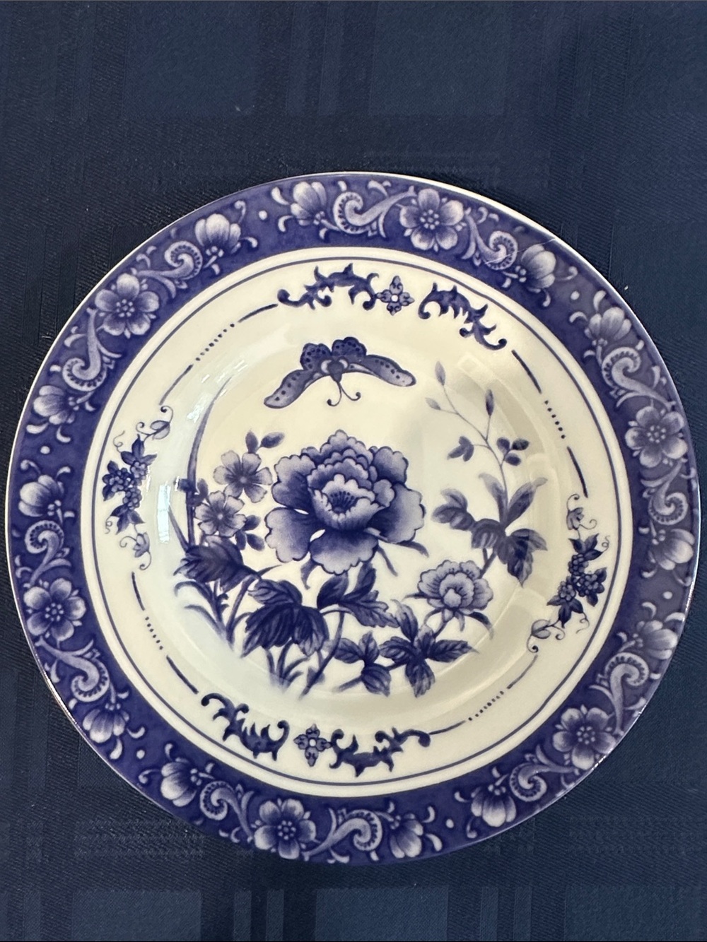 5 VINTAGE BAUM BROTHERS BLUE ROSE COLLECTION SALAD PLATE 7 1/2"